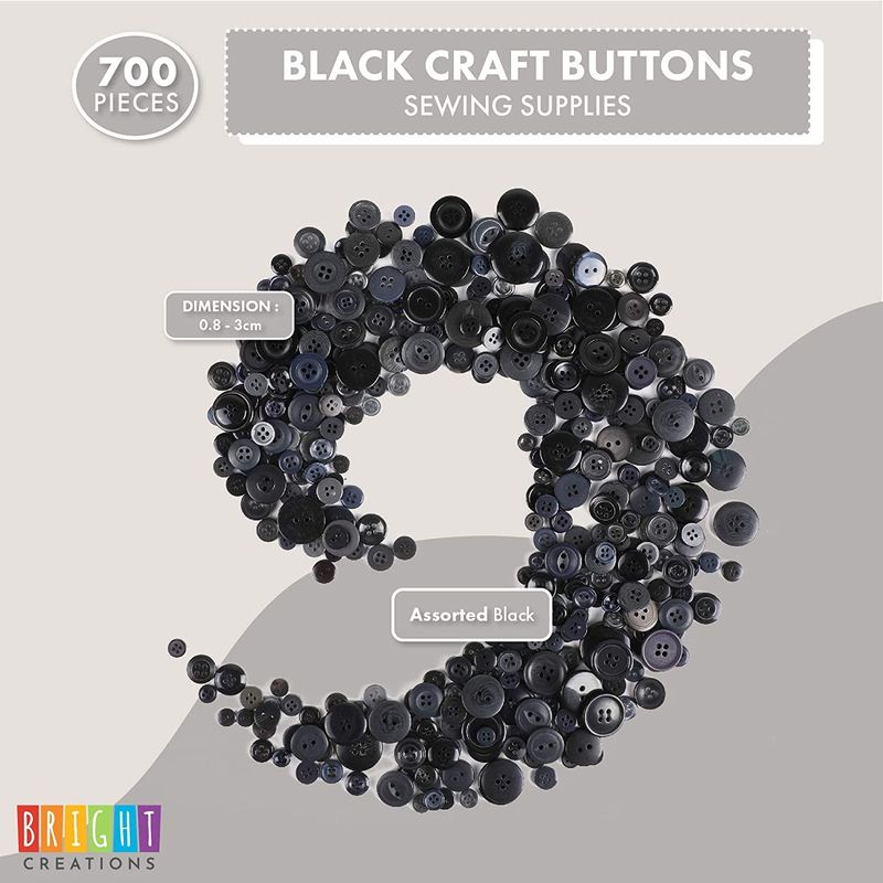 Black Buttons for Crafts Bulk, 2 and 4 Holes for Sewing Supplies (700 Pack)
