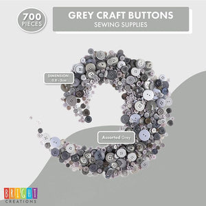 Grey Buttons for Crafts Bulk, 2 and 4 Holes for Sewing Supplies (700 Pack)