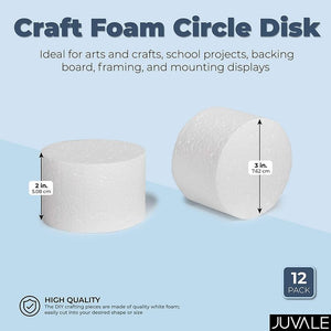 Craft Foam Circle Disk for Art and DIY Supplies (3 x 3 x 2 Inches, 12 Pack)