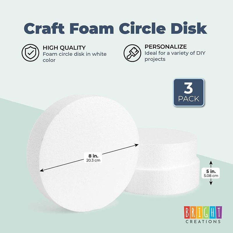 Foam Circles for Arts and Crafts Supplies (8 x 8 x 2 in, 3 Pack)