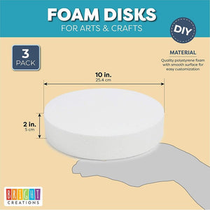 Craft Foam Disks, White Circles for Arts and DIY Crafts (10 x 2 in, 3 Pack)