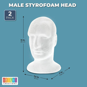 Male Mannequin Head, Foam Heads for Wigs (11 in, 2 Pack)