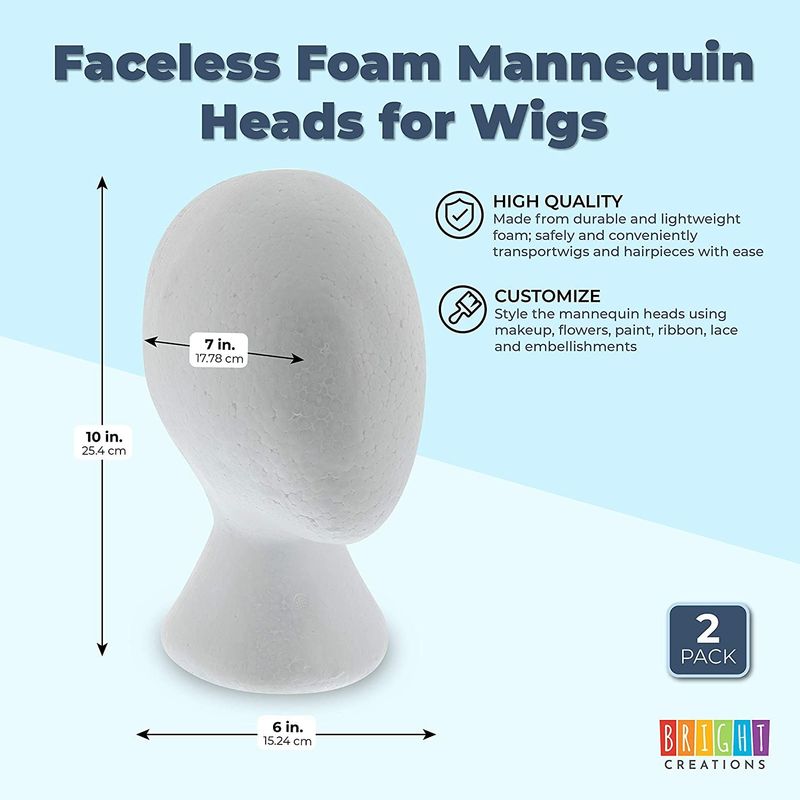Faceless Foam Mannequin Heads for Wigs (6 x 7 x 10 in, 2 Pack) –  BrightCreationsOfficial