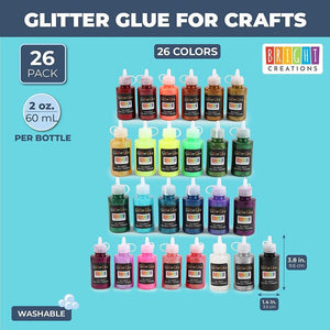 Slime Supplies Glitter Glue in 26 Rainbow Colors for Arts and Crafts (2 oz, 26 Pack)