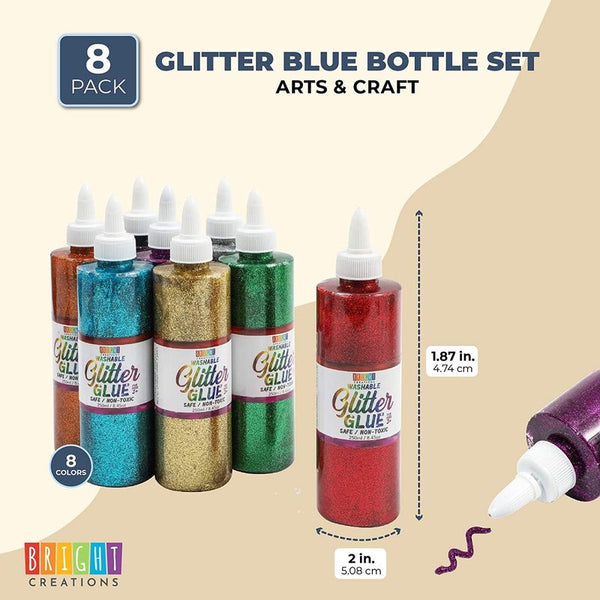 Metallic Art Glitter Glue Bottles, 8 Colors for Crafts (8 oz, 8 Pack ...