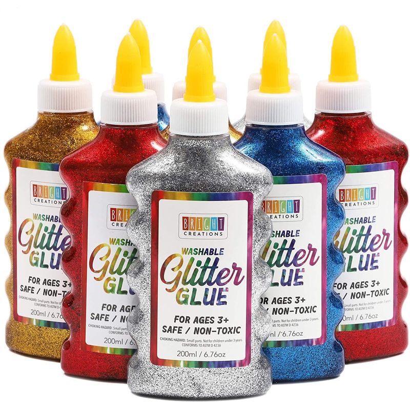 Metallic Glitter Glue Bottles, 4 Rainbow Colors (6.76 oz, 8 Pack)