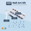 Acrylic Nail Art Kit with Royal Blue Rhinestone Gems, Dotting Pen, Tweezers (2880 Pieces)