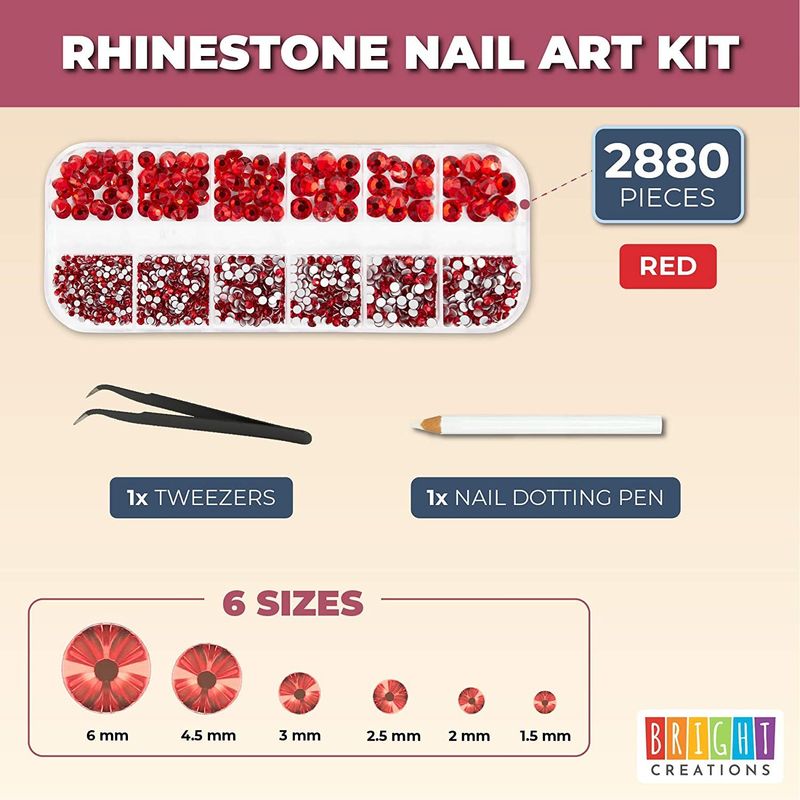 Acrylic Nail Art Kit with Red Rhinestone Gems, Dotting Pen