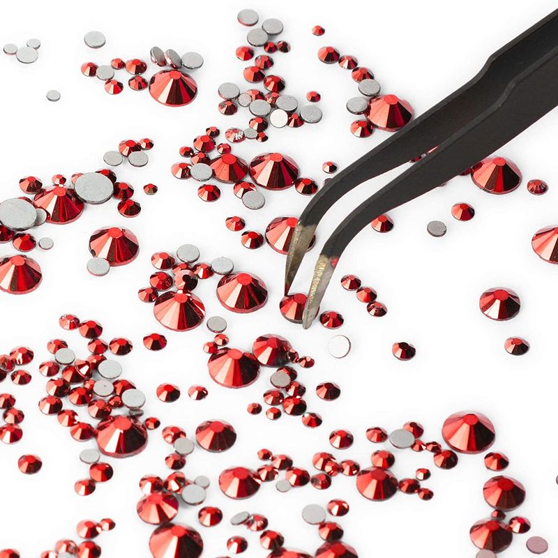 Acrylic Nail Art Kit with Red Rhinestone Gems, Dotting Pen, Tweezers (2880 Pieces)