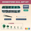 Acrylic Nail Art Kit with Green Rhinestone Gems, Dotting Pen, Tweezers (2880 Pieces)