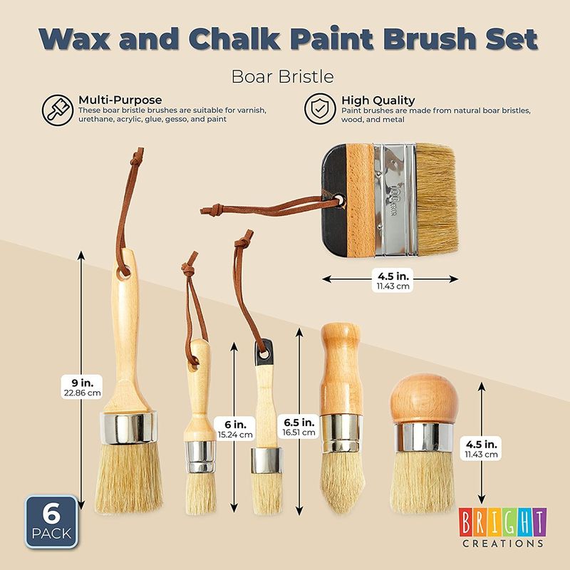 Chalk Paint Brush Set, Boar Bristle (6 Pieces)
