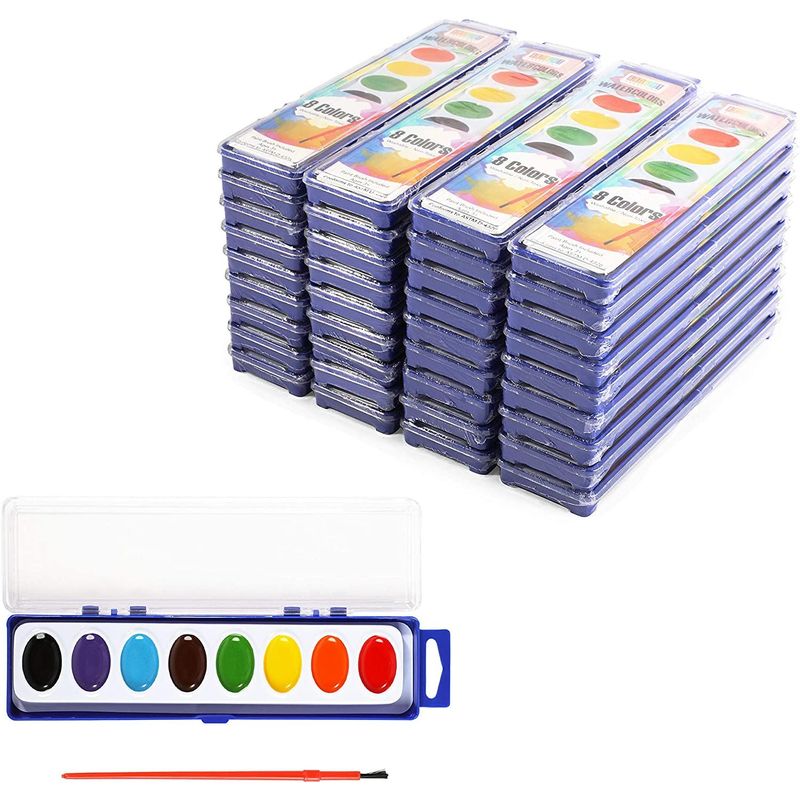 33-Well Portable Paint Palette with Lid, 2 Paint Brushes, 10 Sheets of Paper for Acrylic, Oil Coloring (12.6 x 6 x 1 in)