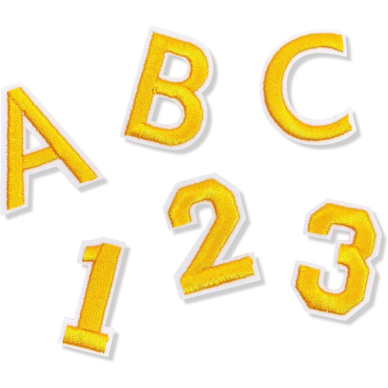 Gold Alphabet Letter and Number Iron On Patches for Applique, Sewing, and Crafts (1 in, 82 Pieces)
