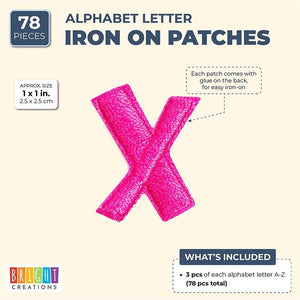 Iron-On Patch, Hot Pink Alphabet Letter Patches for Crafts and Sewing (1 in, 78 Pieces)