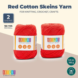 Red Cotton Skeins, Medium 4 Worsted Yarn for Knitting (330 Yards, 2 Pack)