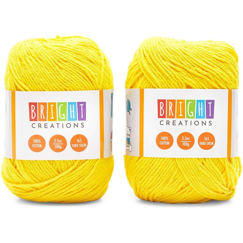 Yellow Cotton Skeins, Medium 4 Worsted Yarn for Knitting (330 Yards, 2 Pack)