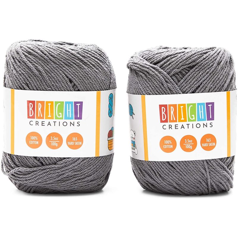 Grey Cotton Skeins, Medium 4 Worsted Yarn for Knitting (330 Yards, 2 Pack)