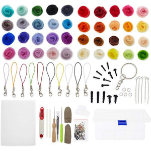 Needle Felting Kit with Wool, Needles, Scissors, Glue, Case (40 Colors, 62 Pieces)