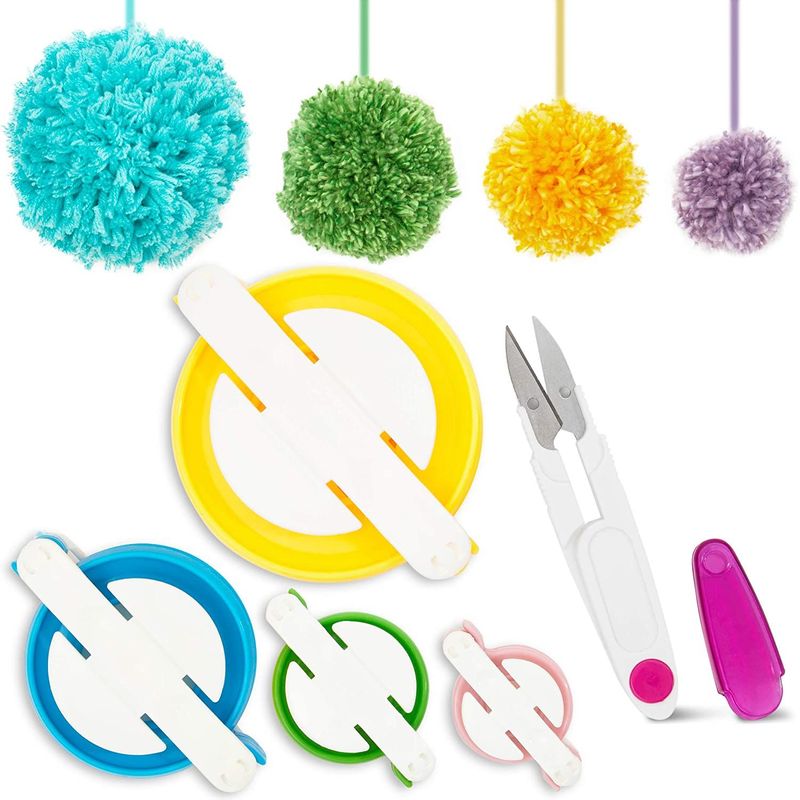 DIY Pom-Pom Maker Set with Thread Cutting Scissors (4 Pom Pom Decorations)