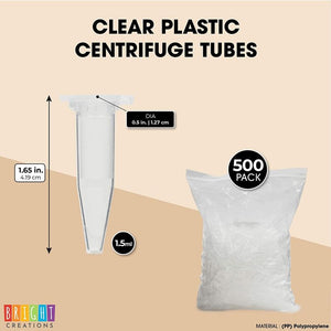 Clear Plastic Centrifuge Tubes for Chemistry Labs, 1.5 ml (0.05 oz, 500 Pack)