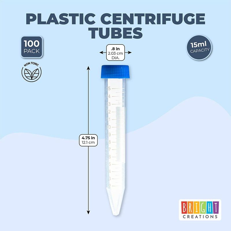 Clear Plastic Centrifuge Tubes for Chemistry Labs, 15 ml (0.5 oz, 100 Pack)