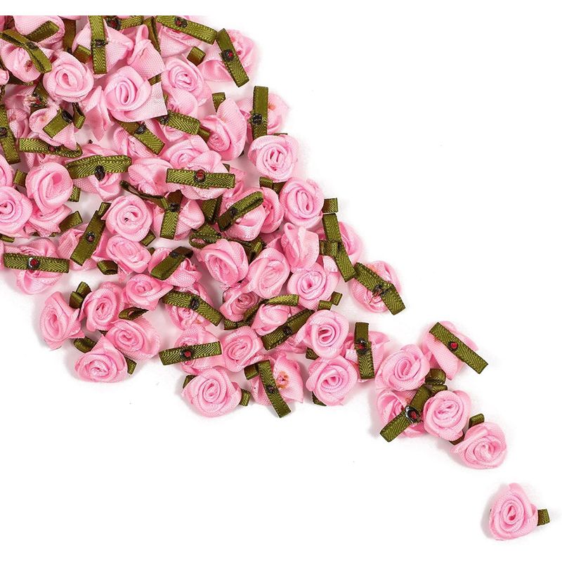 Bright Creations Pink Rose Flower Heads, Ribbon Roses (1 in, 200 Pack)