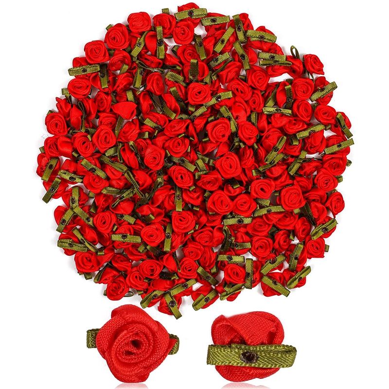 Ribbon Red Rose Flower Heads, Floral Decorations for Crafts (1 in, 200 Pack)