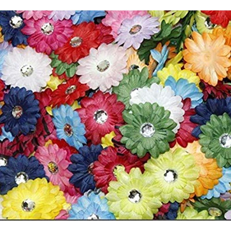 Bright Creations Artificial Mini Flowers, Satin Ribbon Daisy with Rhinestones (1 in, 200 Pack)