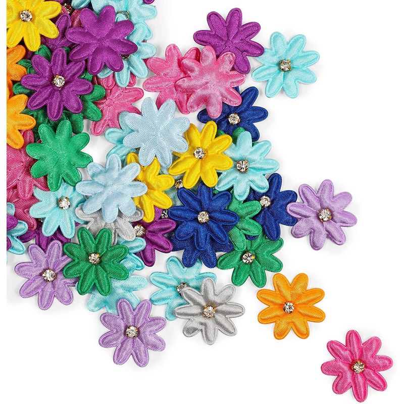 Bright Creations Artificial Mini Flowers, Satin Ribbon Daisy with Rhinestones (1 in, 200 Pack)