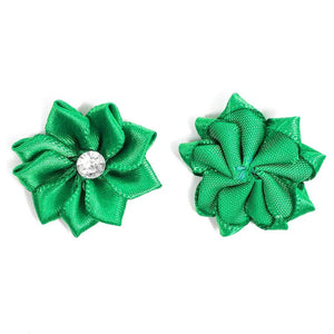 Satin Ribbon Daisy Flower Heads with Rhinestones, 10 Colors (1.2 in, 100 Pack)