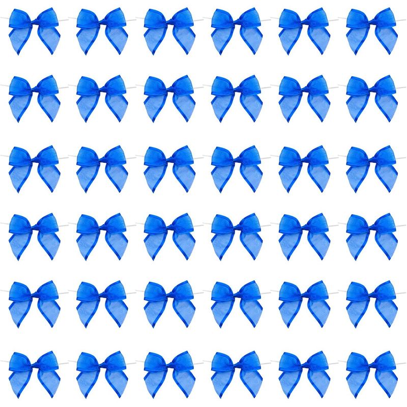 Blue Organza Bow Twist Ties for Favors and Treat Bags (1.5 Inches, 36 Pack)