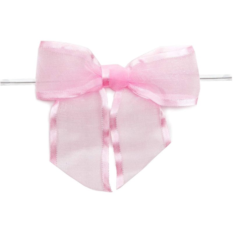 Pink Organza Bow Twist Ties for Favors and Treat Bags (1.5 Inches, 36 Pack)