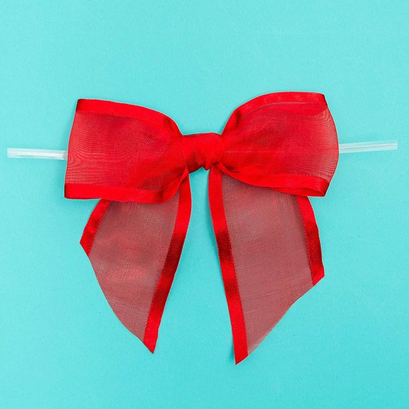 Red Organza Bow Twist Ties for Favors and Treat Bags (1.5 Inches, 36 Pack)
