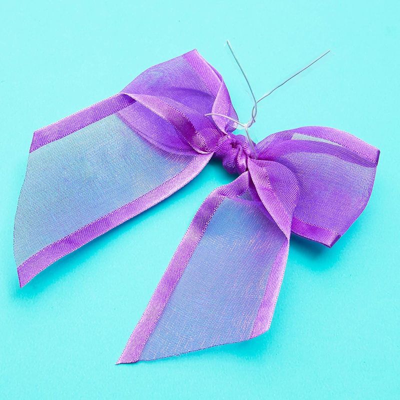 Purple Organza Bow Twist Ties for Favors and Treat Bags (1.5 Inches, 36 Pack)