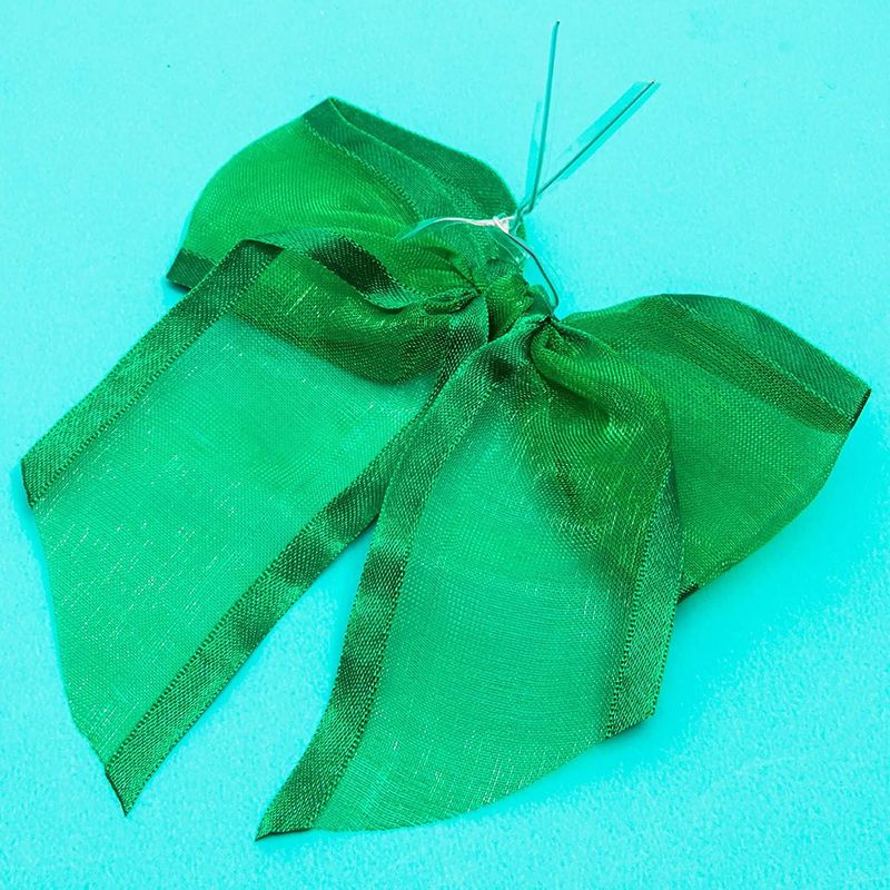 Green Organza Bow Twist Ties for Favors and Treat Bags (1.5 Inches, 36 Pack)