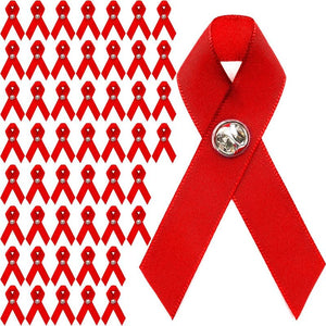 HIV/AIDS Awareness Ribbons with Clutch Pins (5/8 In, Red, 50-Pack)
