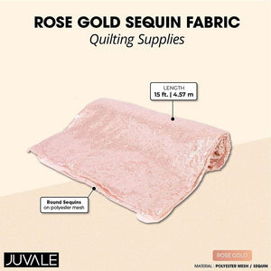 Rose Gold Sequin Fabric Roll for Sewing, Quilting Supplies (15 Feet)