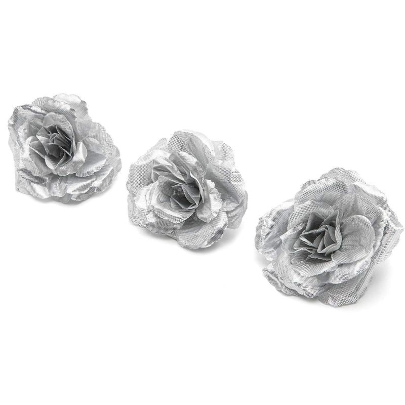 Bright Creations Rose Flower Heads, Artificial Flowers (3 in, Silver, 50-Pack)
