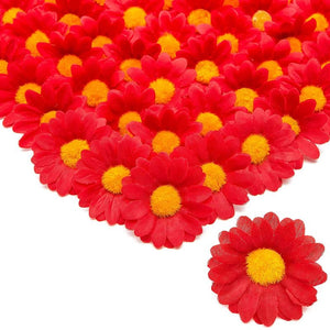 Bright Creations Artificial Silk Daisy Flowers Head for Crafts (1.6 in, Red, 100-Pack)
