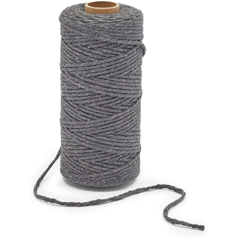 Grey Macrame Cotton Cord 492 Feet, Rope Craft Supplies (3mm, 164 Yards)