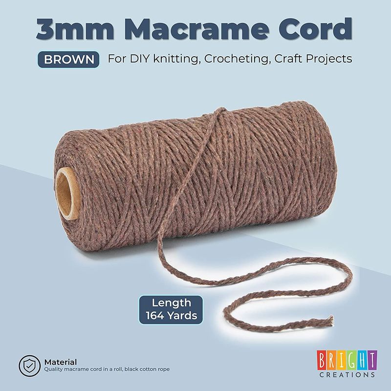 Brown Macrame Cotton Cord 492 Feet, Rope Craft Supplies (3mm, 164 Yard –  BrightCreationsOfficial