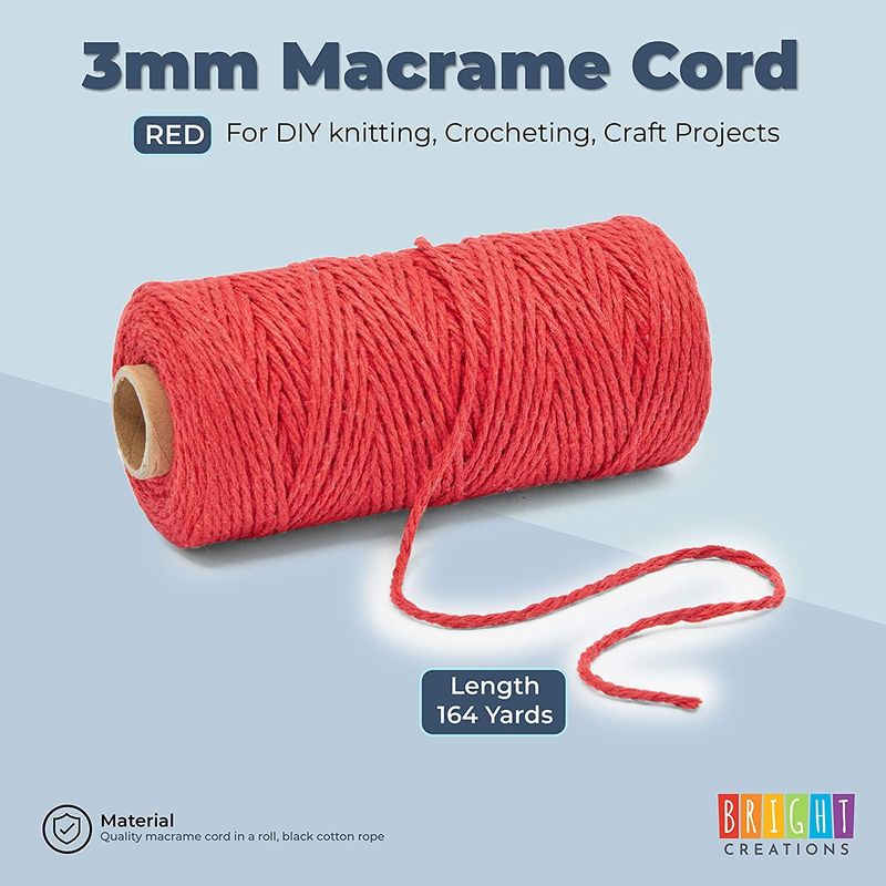 Red Macrame Cotton Cord 492 Feet, Rope Craft Supplies (3mm, 164
