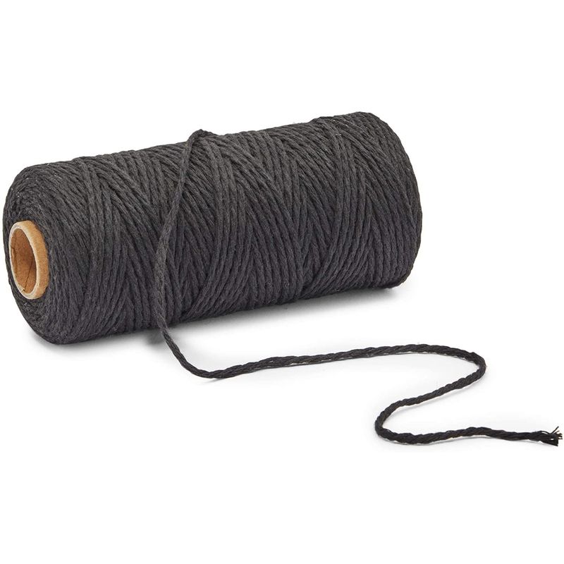Black Macrame Cotton Cord 492 Feet, Rope Craft Supplies (3mm, 164