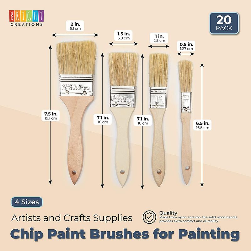 Chip Paint Brushes for Painting, Artists and Crafts Supplies (4 Sizes, 20 Pack)