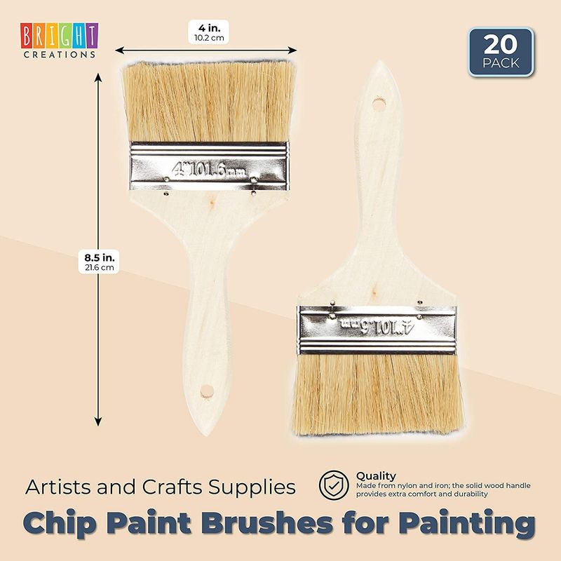 Chip Paint Brushes for Painting, Arts and Crafts Supplies (4 x 8.5 in, 20 Pack)