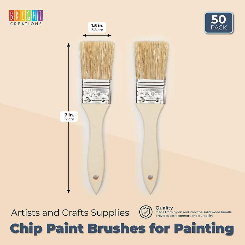 Chip Paint Brushes for Painting, Arts and Crafts Supplies (1.5 x 7 in, 50 Pack)