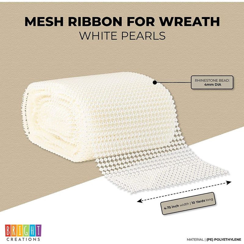 White Mesh Pearl Wrap Ribbon for Wreaths (10 Yards x 4.75 Inches) –  BrightCreationsOfficial