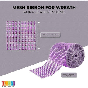 Purple Mesh Rhinestone Wrap Ribbon for Wreaths (10 Yards x 4.75 Inches)