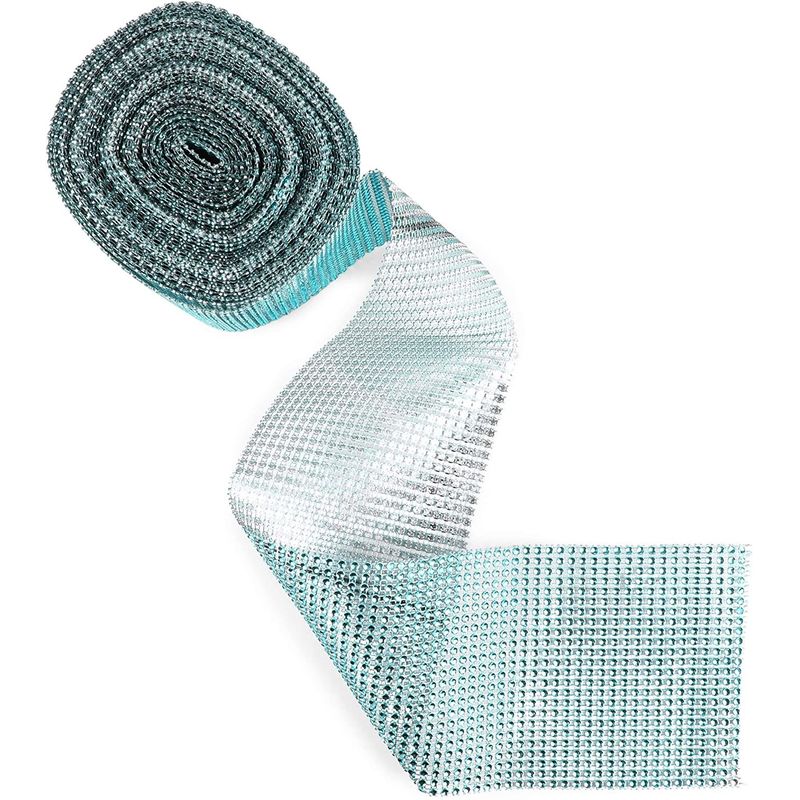Turquoise Mesh Rhinestone Wrap Ribbon for Wreaths (10 Yards x 4.75 Inches)