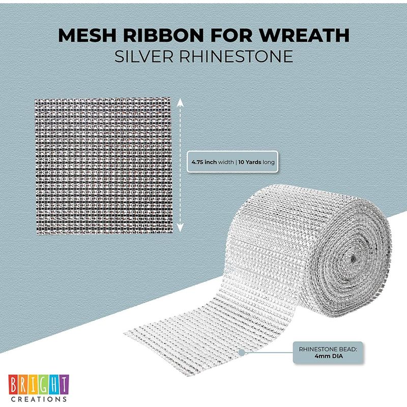 Silver Mesh Rhinestone Wrap Ribbon for Wreaths (10 Yards x 4.75 Inches)